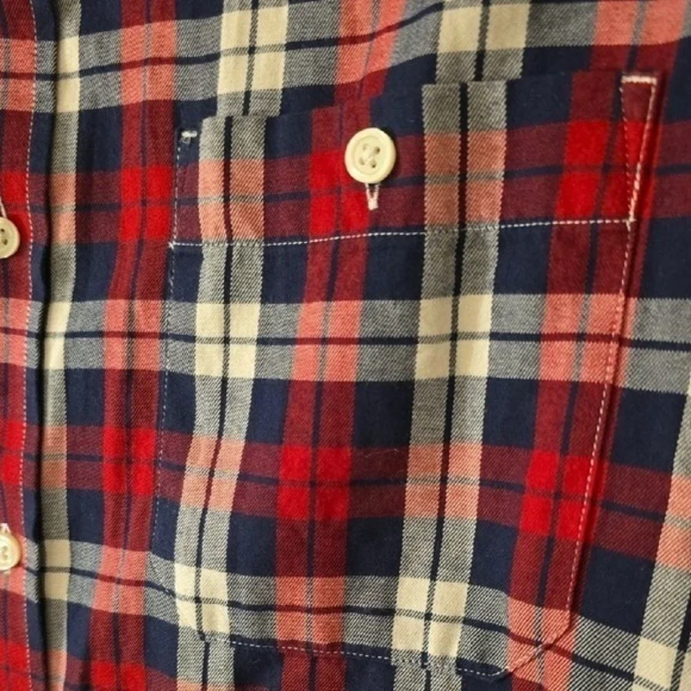 Banana Republic Slim Fit Flannel Shirt Mens Large Red Navy Blue Plaid Cotton L